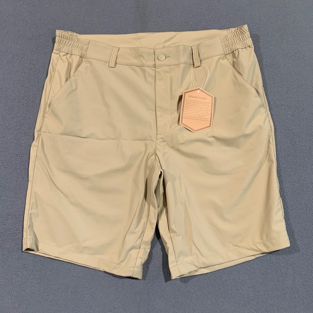 New Fit Space Mens XL Khaki‎ Memory Fabric Golf Shorts Elastic Waist